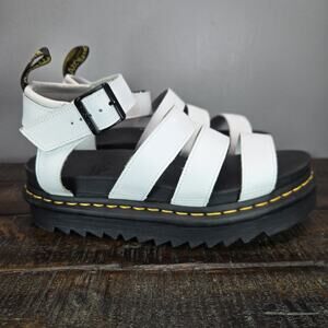 NEW Dr Doc Martens Blaire Platform Sandals Womens 8 Leather Shoes White Black